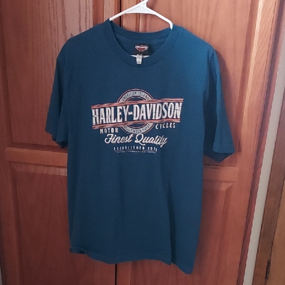 Harley-Davidson Teal Graphic T-Shirt Benson's Muncie,Indiana On back.